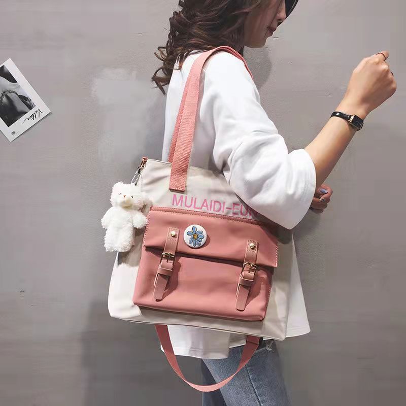 Large-Capacity Canvas Bag Female 2021 New Japanese Harajuku Portable Large Bag Campus Student Shoulder Messenger School Bag sacs