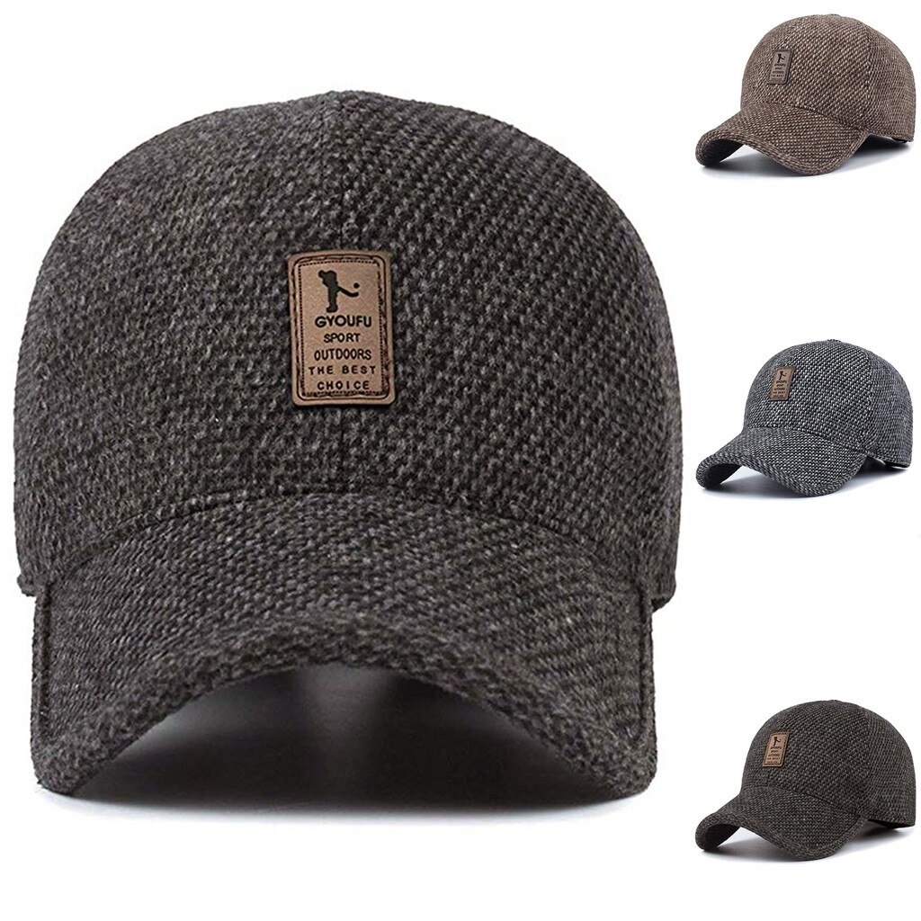 Orejeras para el invierno para hombre, gorro con visera de algodón, adecuado para el invierno, sombreros casuales para correr al aire libre, gorra de Color puro, gorras Snapback # P30