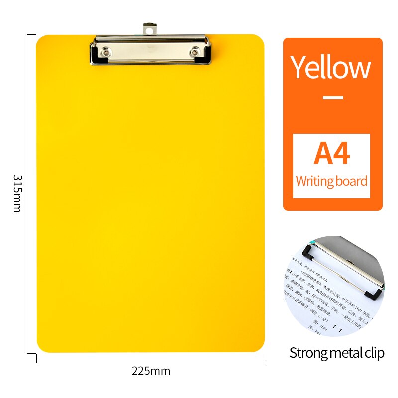 Clip file folder plastic writing board for documents multifunctional drawing tablet a4 paper writing pad office student supplies: Yellow