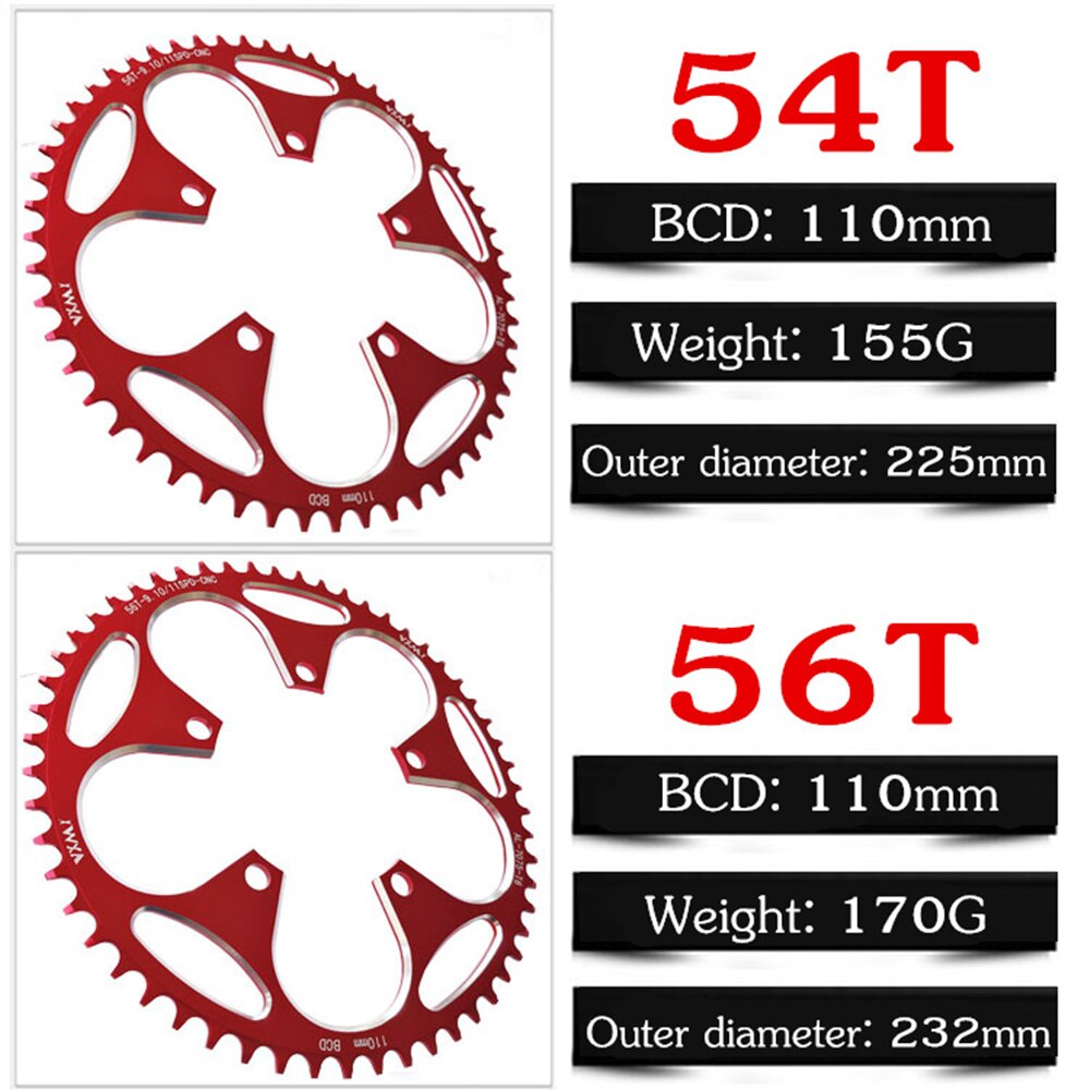 Vxm racefiets 110 bcd crank 50t 52t 54t 56t 58t kettingblad legering ultralicht klim power kettingblad plaat fietsonderdelen