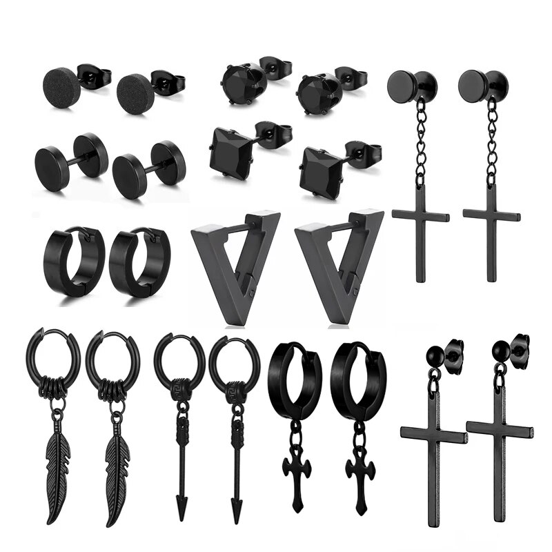 Mannen Oorbellen Geometrische Titanium Rvs Punk Paar Liefde Stud Oorbellen Goth Oor Manchetten Clip-On Oorbellen Voor Vrouwen sieraden