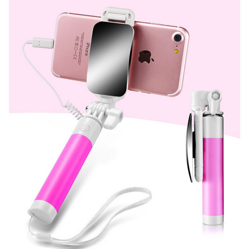 Mini Uitschuifbare Bedrade Selfie Sticks voor Iphone X Xs Max Xr Kabel Spiegel Autodyne Artefact voor IPhone 6 6S 7 8 Plus Selfie Stok: RR