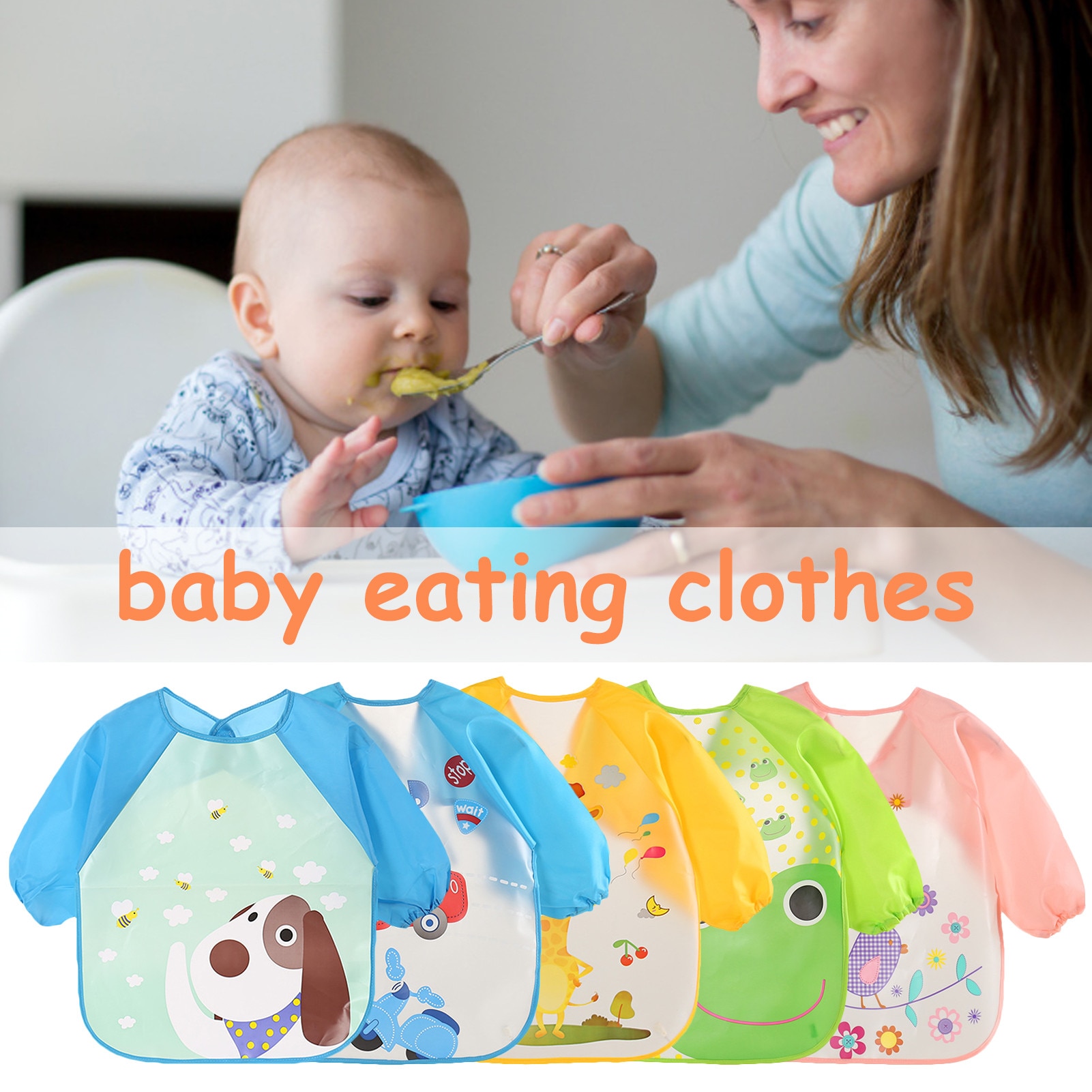 Bebê à prova dwaterproof água coverlet crianças manga longa reverso vestir roupas de jantar babador bebê comer roupas