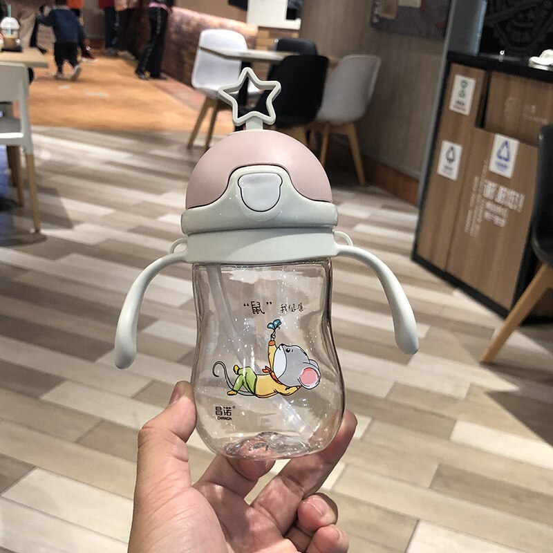 Barns dricksmugg babymatningskoppar med sugrör läckagesäkra bärbara babymuggar som studsar ut bär barnkopp 200-450ml: 280ml- c