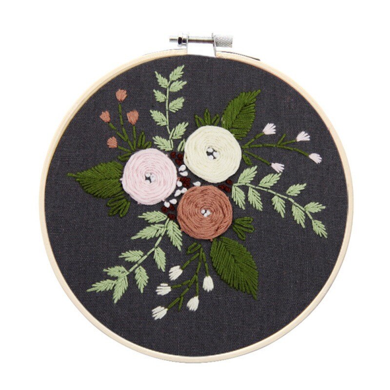 European Simple Plant Flower Embroidery DIY Material Package Handmade Beginner Kit(Including Bamboo Embroidery): A3