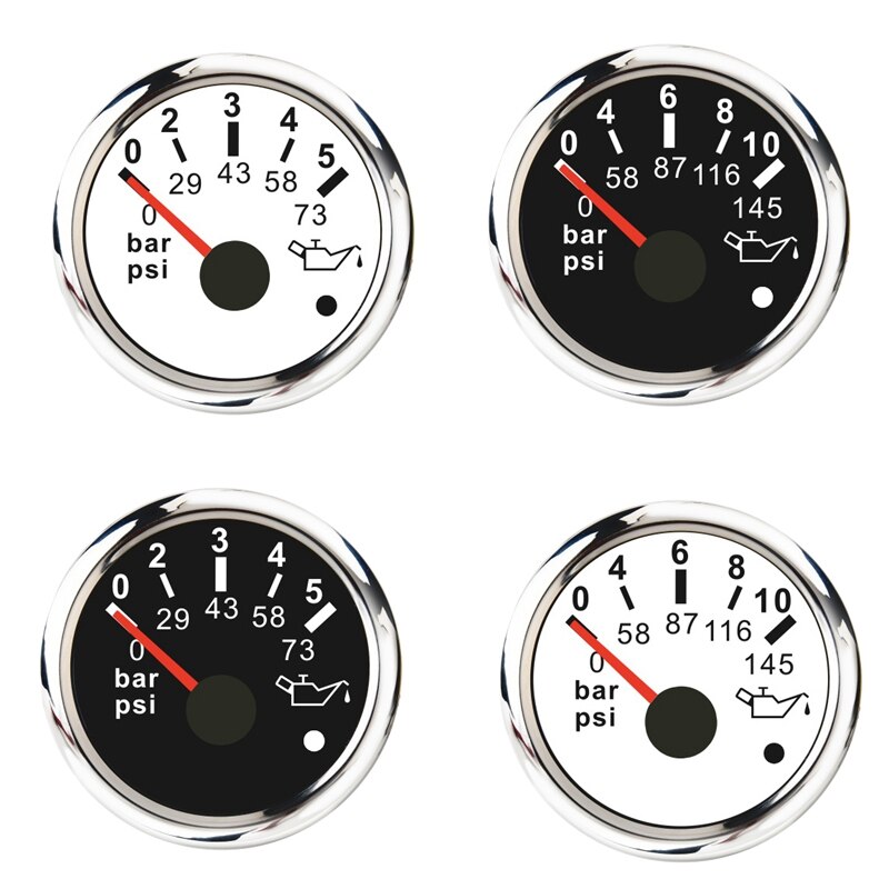 52mm Pointer Oil Pressure Gauge Oil Pressure Indicator Meter Waterproof Boat Car Gauges with Alarm