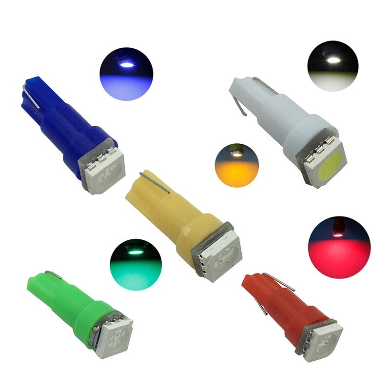 10 stk  t5 led 17 37 73 74 smd 5050 auto led lampe til bil instrumentbræt instrument kile pære 12v hvid blå rød gul grøn