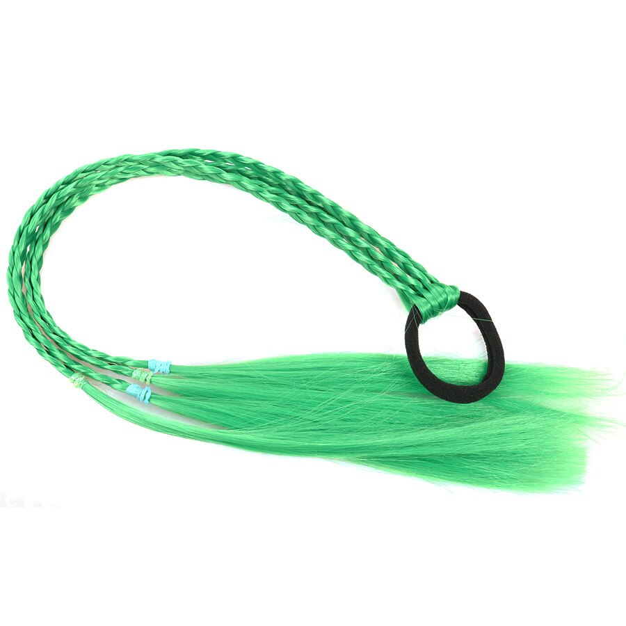 Rubber Bands With Pigtails Rainbow Color Overhead Tail Kanekalon Box Braids Ponytail Hair Extensions With Elastic Band For Girls: Q37-4-Green