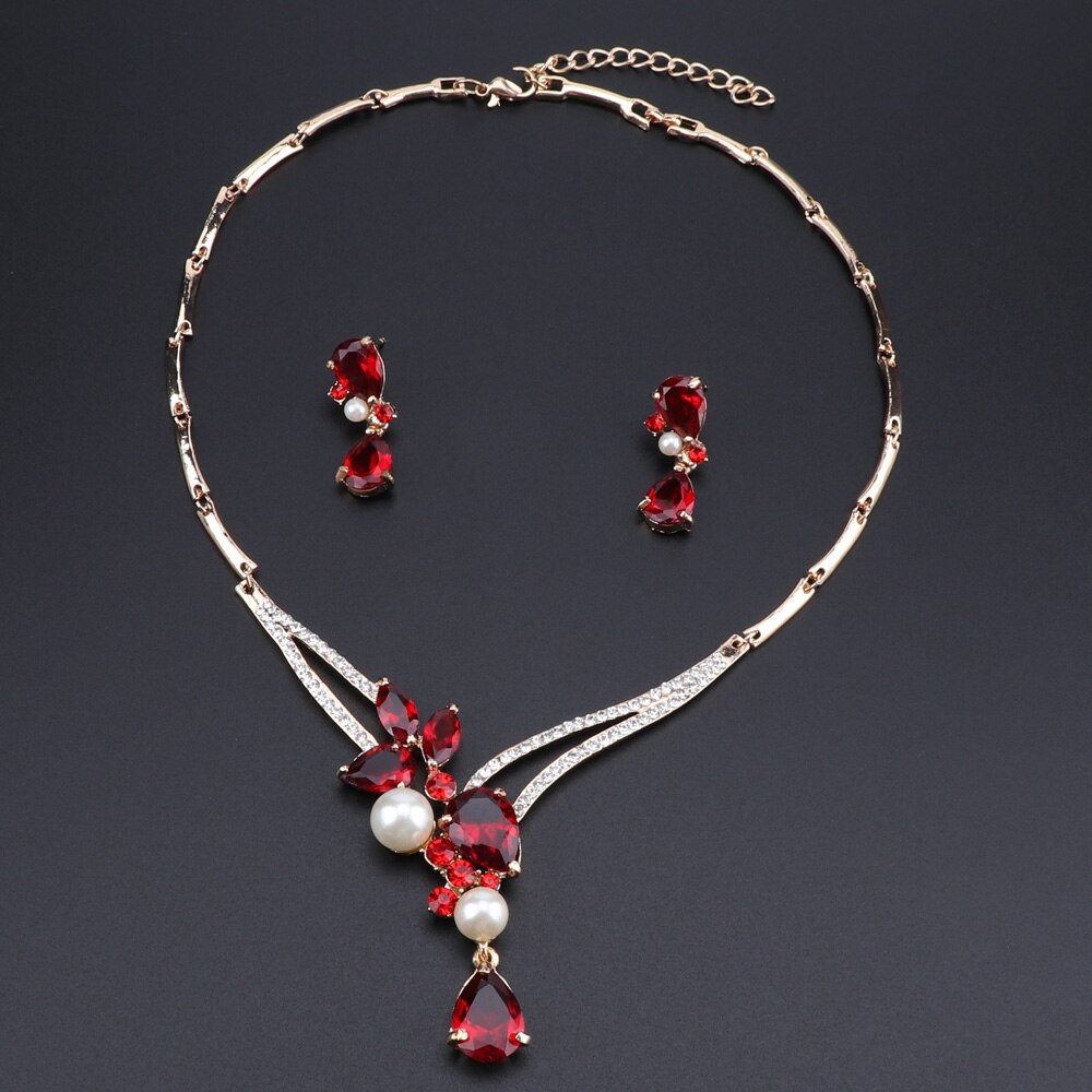 Bruidssieradenset met kristallen ketting en oorbellen, klassieke waterset voor dames, trouwsieraden