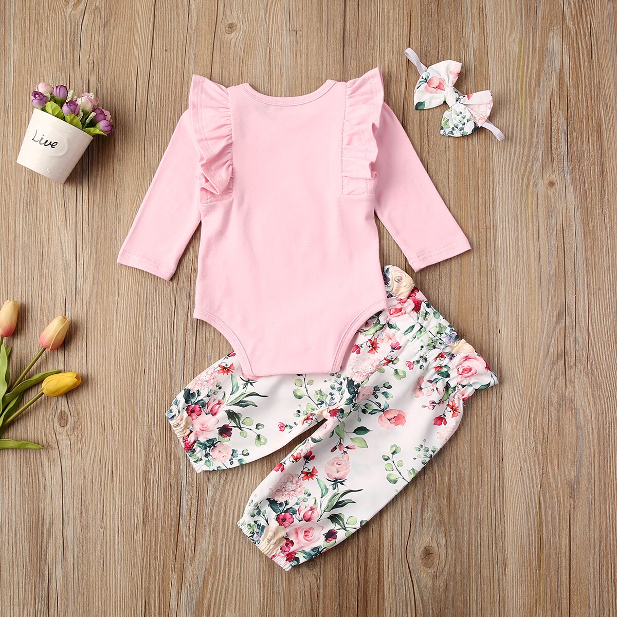 Baby Zomer Kleding Peuter Kids Baby Meisje Outfits Kleding Bunny Bloemen Romper Tops + Bloemen Broek Hoofdband 3 Pcs set