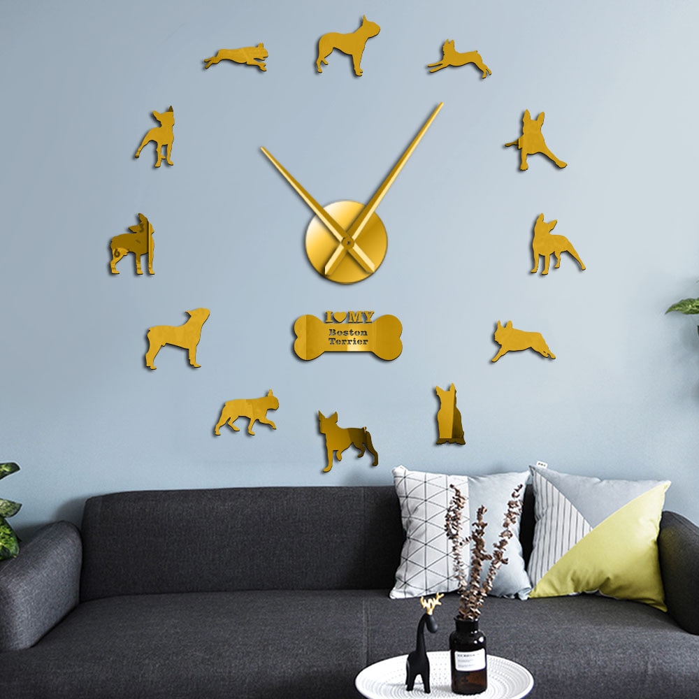 Boston Terrier Hond Ras Wall Art Home Decor Grote Wandklok Boston Bull Terrier Giant Wandklok Met Grote Naald klok Handen