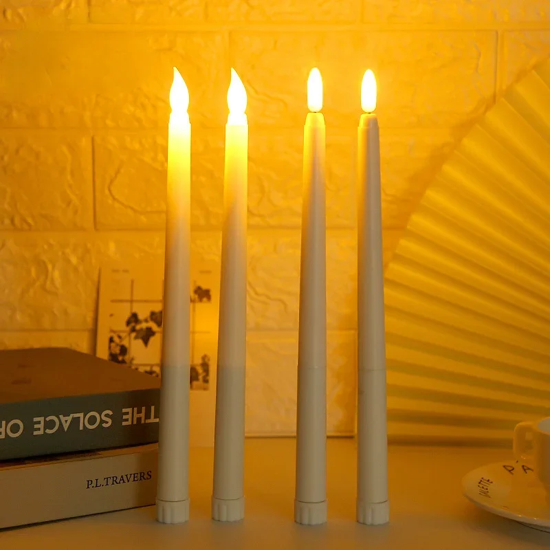 Bougies électroniques LED sans flamme, alimentées par batterie, longue bougie conique, pour fête, mariage, décoration de la maison, lampe clignotante, 3/6 pièces