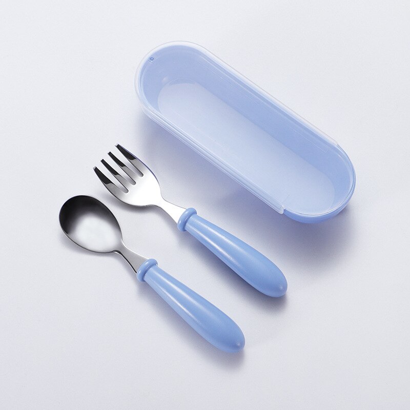 Kinderen Bestek Bestekset Rvs Kinderen Lepel En Vork Kids Servies Set Met Stroage Case Kinderen Draagbare: blue spoon fork box