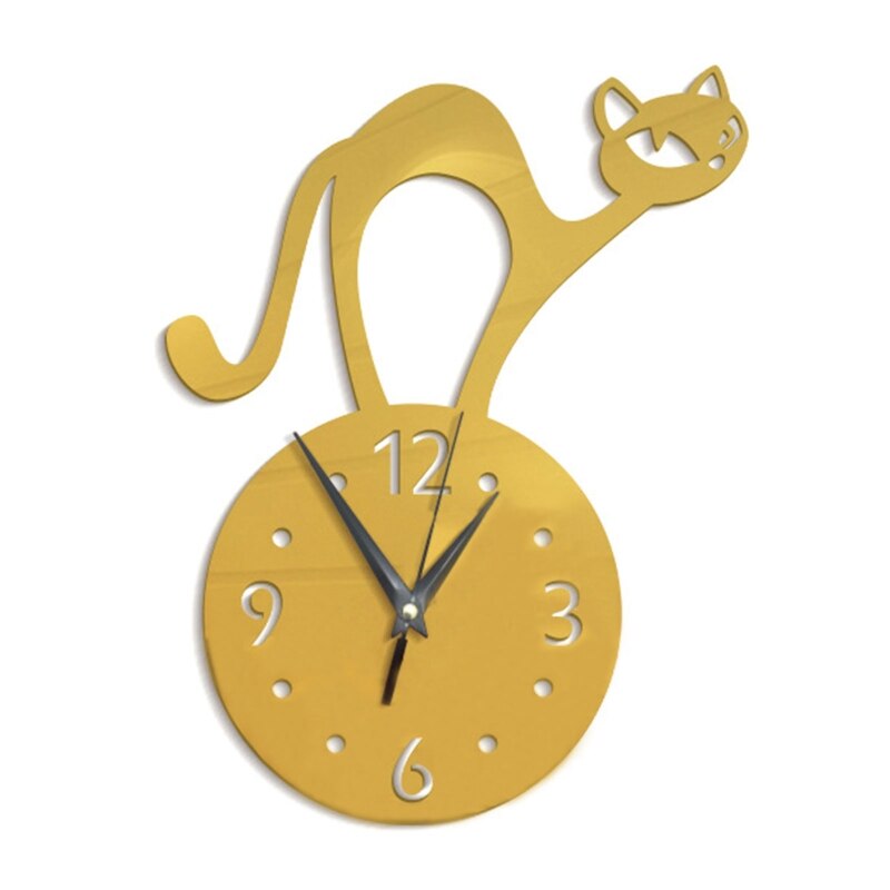 Acrylic Mirror Wall Clock Cartoon Animal Hanging Wall Sticker Clocks Crafts for Home Bedroom Living Room Decoration: Gold