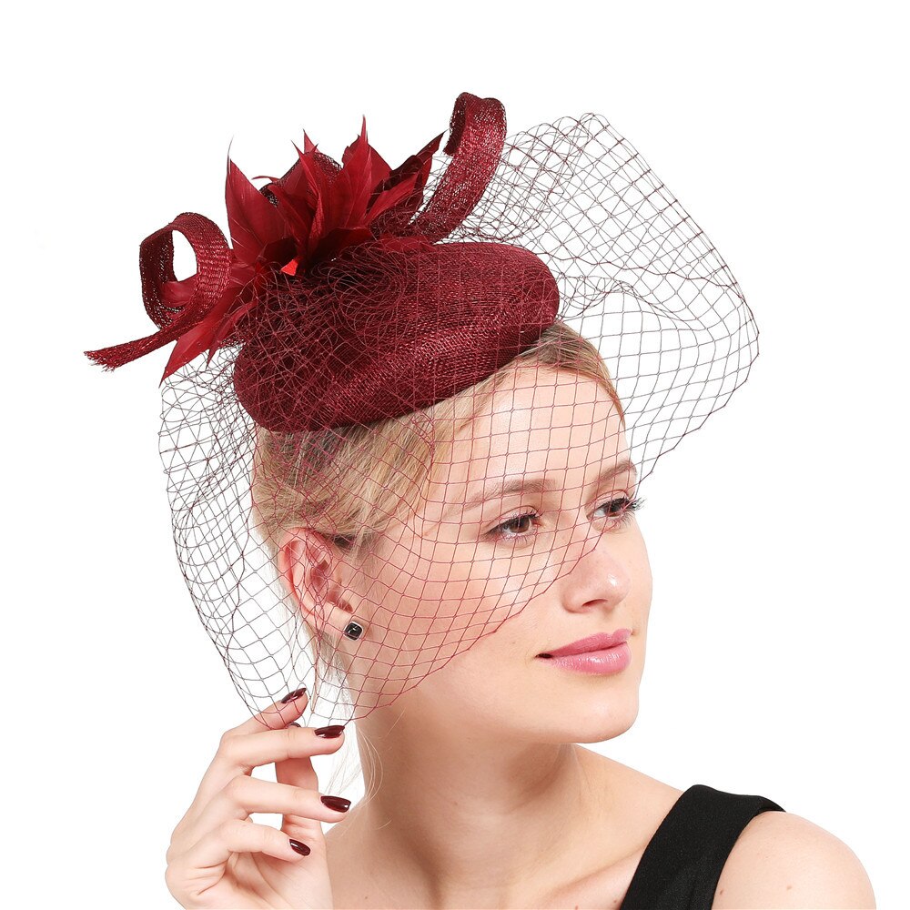 Chapeau de soirée pour femmes, couvre-chef pour fête de mariage, église, couvre-chef, filet pour le visage, accessoires pour cheveux