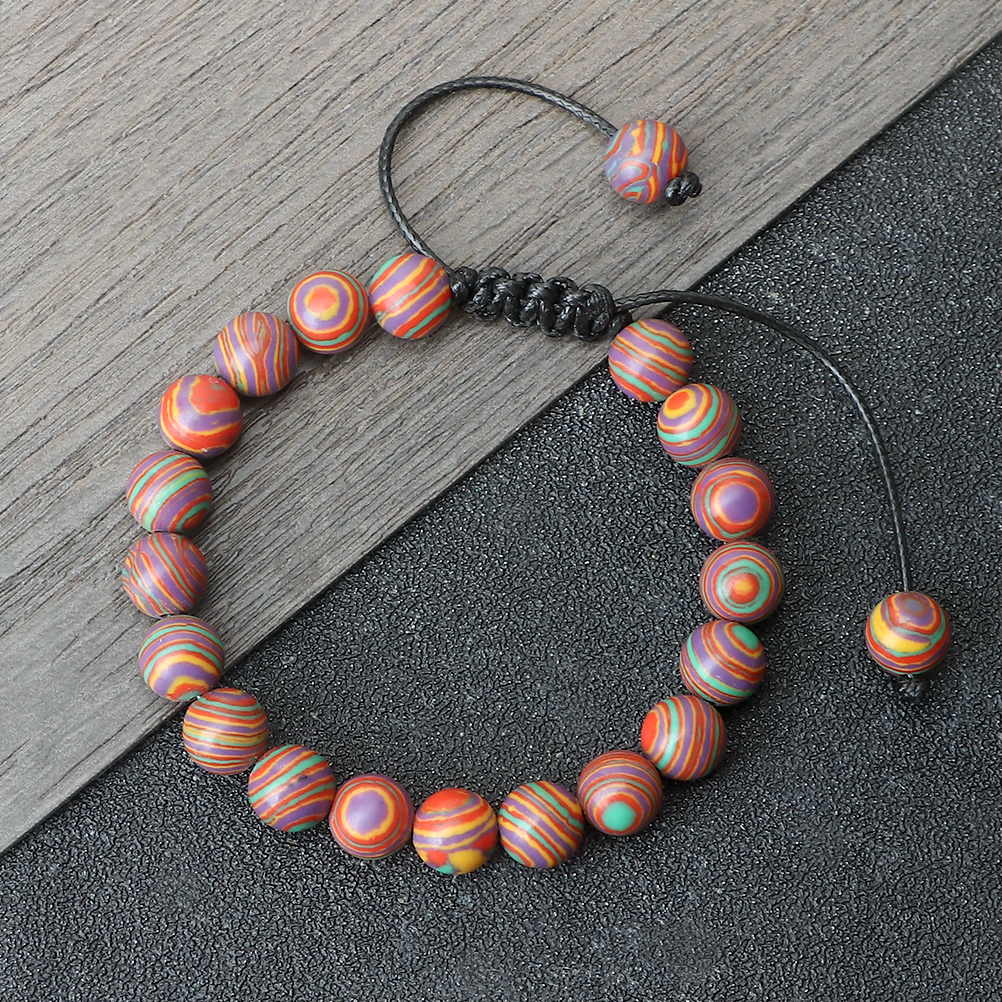 Colorful 8mm Malachite Braided Bracelet Women Men Adjustable Couple Bracelet&Bangles Friendship Pulsera Jewelry