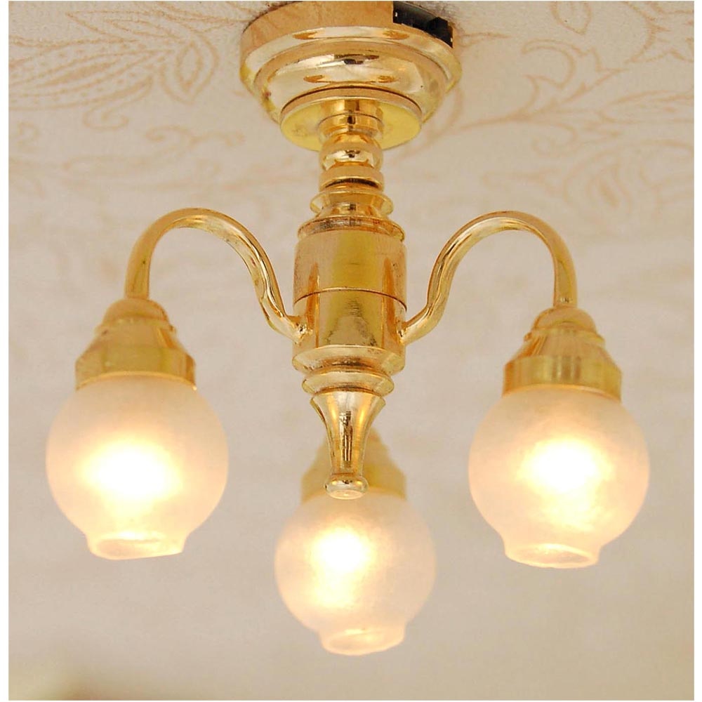 1:12 Dollhouse Miniature Electric Chandelier Lamp Ceiling Light Gold Battery Operated With Switch LH006E