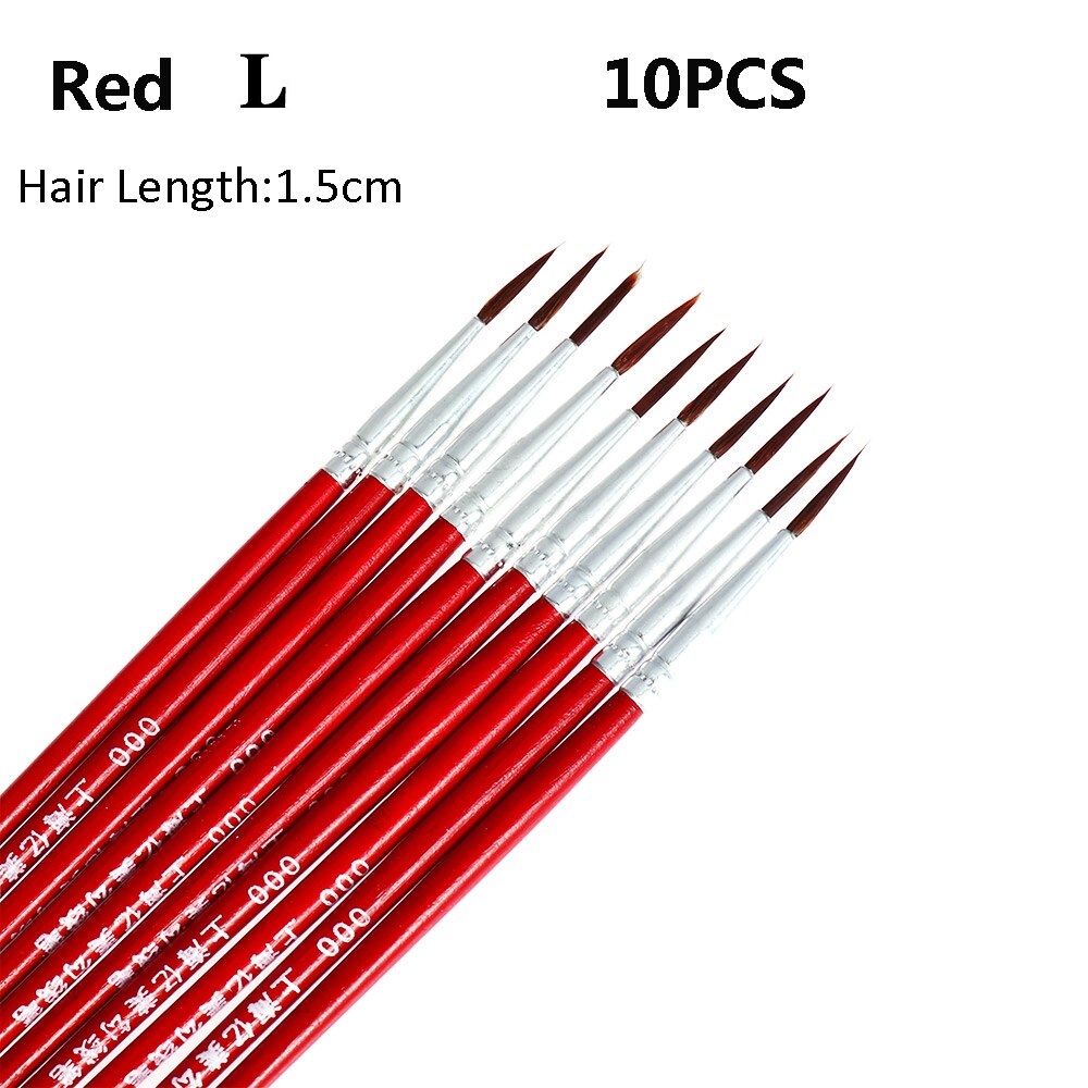 10PCS Acryl Holz Hand Gemalt Dünne Malerei Pinsel Feine Nylon Haar Haken Linie Stift Zeichnung Kunst Liefert Rot/ schwarz/Weiß Stift: Red L