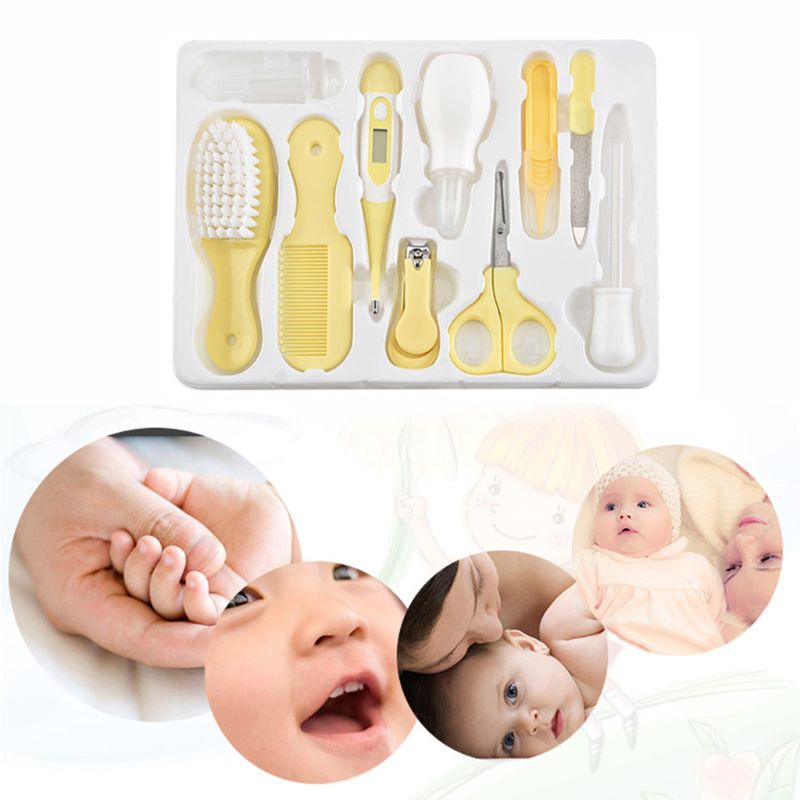 Set di assistenza sanitaria per bambini per neonati muti-uso termometro per spazzola per capelli per unghie conveniente kit per la cura della spazzola per capelli per bambini quotidiano 10 pezzi