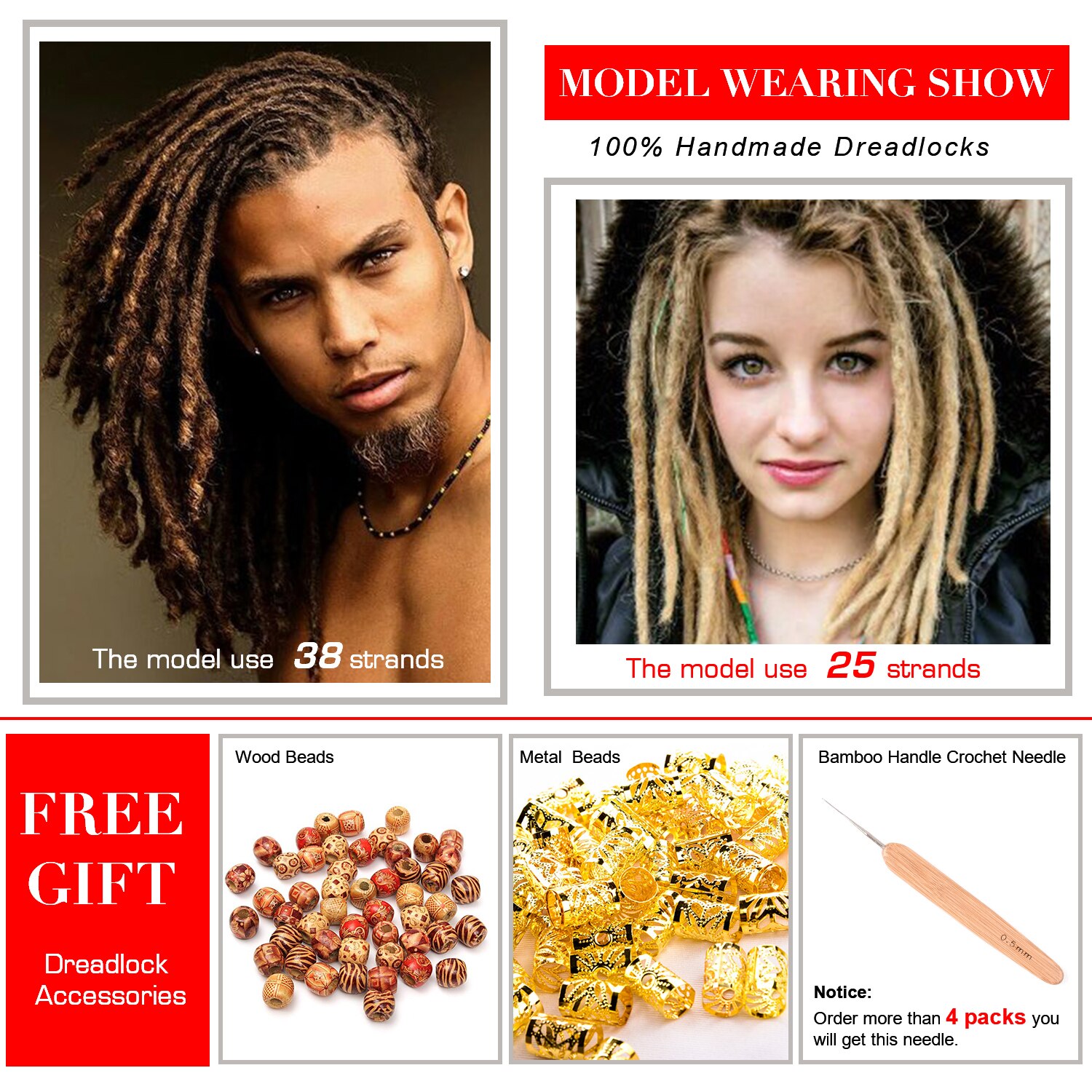 6inch Handmade Dreadlocks Extensions Men's Dread Reggae Hair Hip-Hop Style 10Strands/Pack Synthetic locks Hair