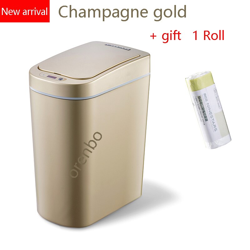 Ninestars slimme prullenbak met bewegingssensor, automatische afdichting, led-inductiedeksel, 7l asbakken, ipx 3 waterdicht: Gouden 7l