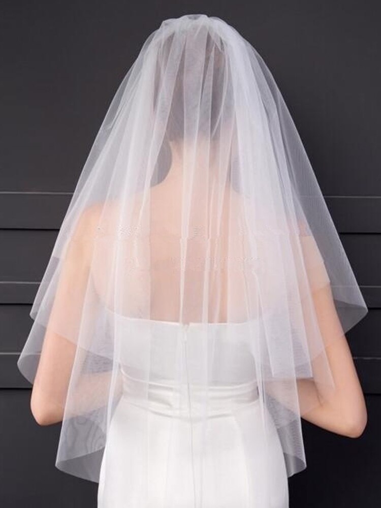 LORIE Style Simple voiles de mariée 2T coupe bord de doux Tulle blanc/ivoire court voile de mariage
