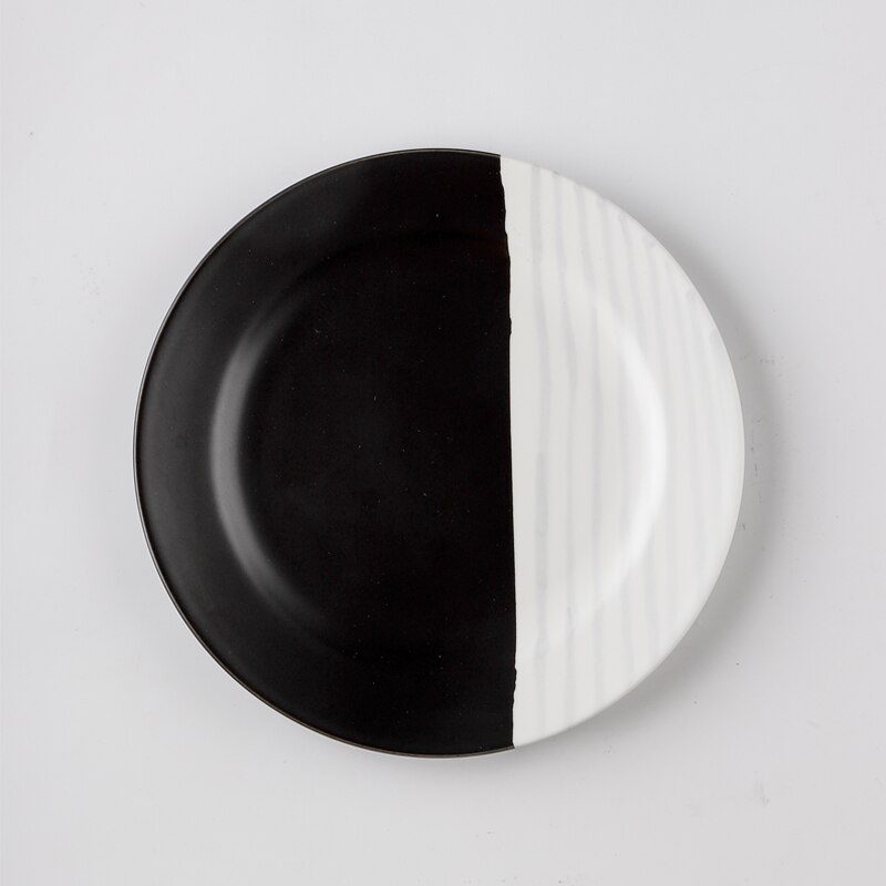 black and white matte plate ceramic shallow plate western food plate simple high-end sense plate home pasta salad plate