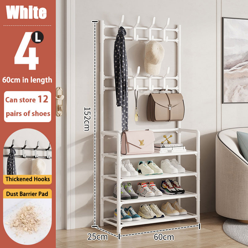 Zapatero de varios niveles, organizador de suelo, gabinete de almacenamiento para zapatillas, sombreros, abrigos, dormitorio, hogar, multifuncional, ahorro de espacio: Color negro