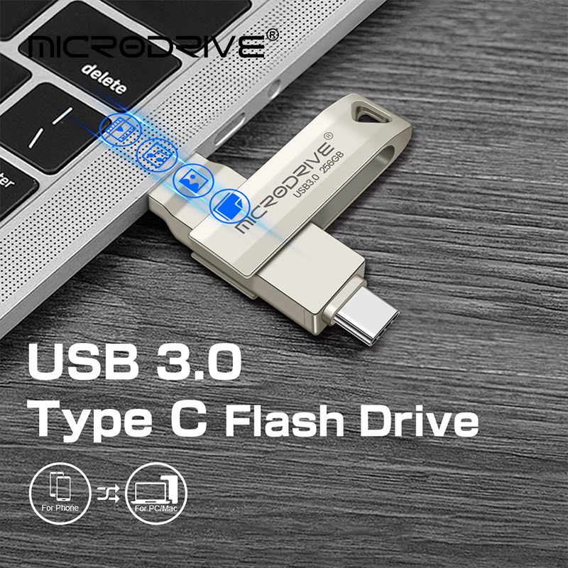 Usb3.0 flash drives TYPE-C pendrive 256gb 128gb cumpriau usb pen drive 64gb metal usb 3 0 vara usb de alta velocidade flash