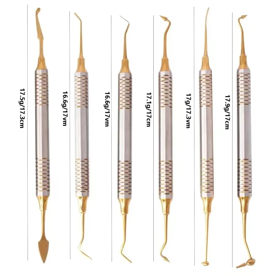 6 teile/satz Zahnkopf Harz Füllstoff Set Dental Composite Harz Füllung Spatel Titan plattiert Griff