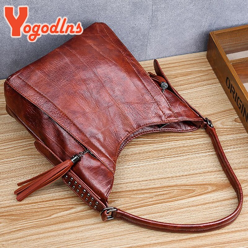 Yogodlns Brown Vrouwen Vintage Mode Vrouwelijke Schoudertas Pu Leer Vrouwen Retro Tas