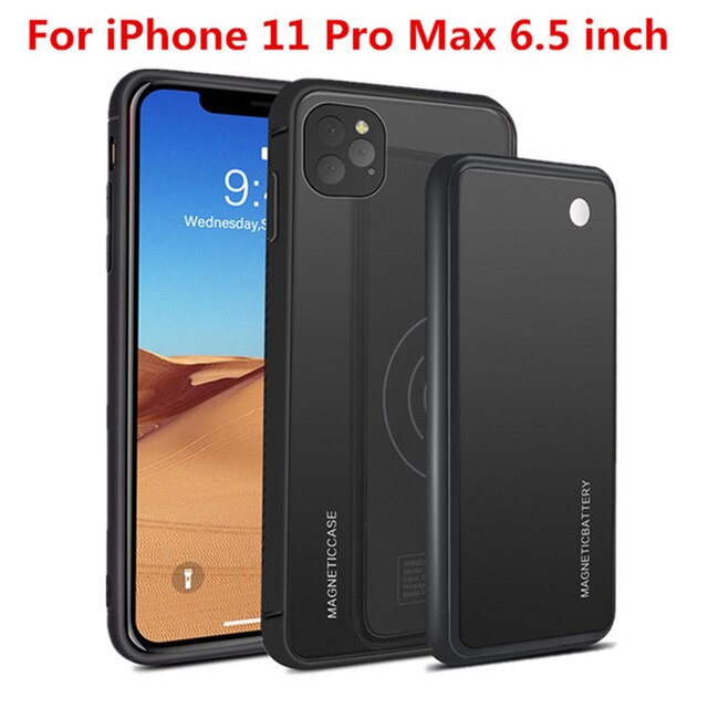 Wireless Charging Magnetic Battery Cases For iPhone 11 Pro Max Power Bank Case For iPhone 11 Pro/11 Backup Battery Charger Cover: Black for 11 Pro Max