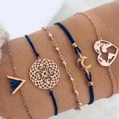 Tocona Bohemien Schwarz Seil Herz Mond Blume Hohl Multi Schicht Armbinde Für Frauen Handgemachte Dreieck Armreif Schmuck 7123: Ursprünglich Titel