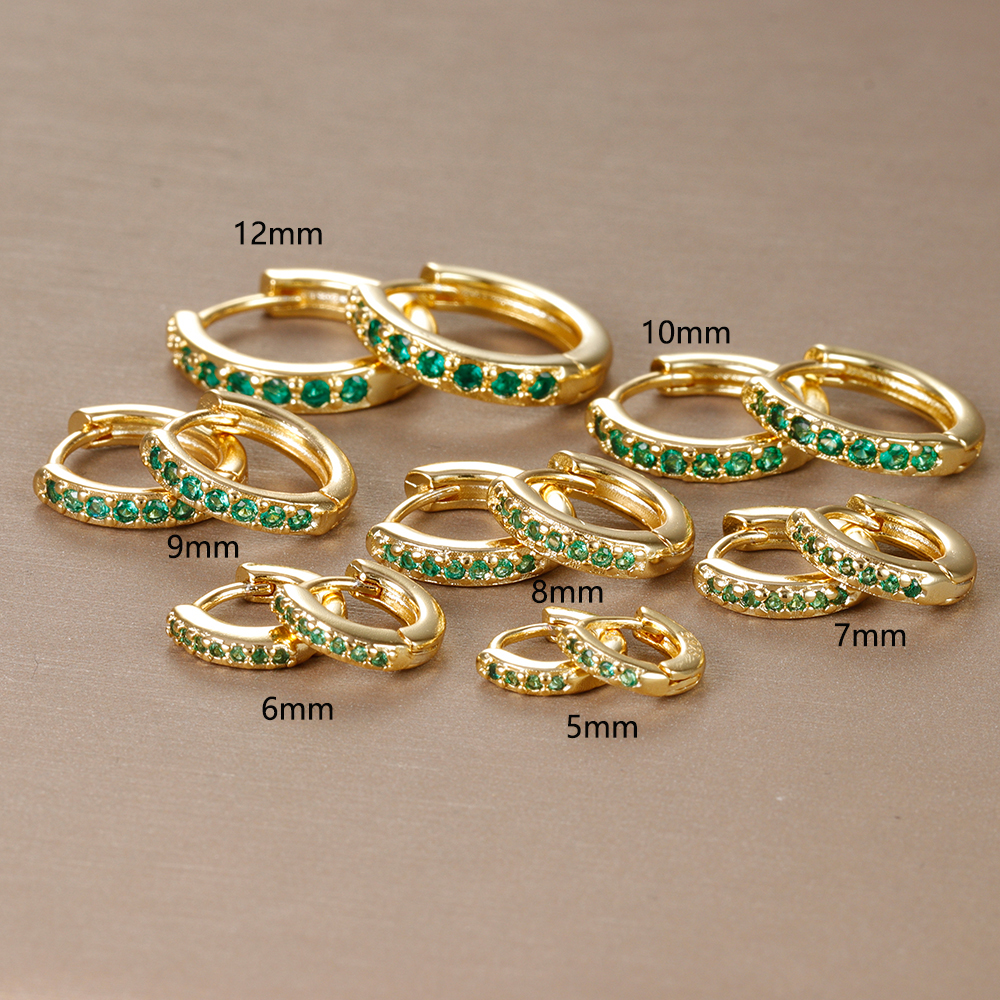 Pendientes de aro pequeños verdes de acero inoxidable para mujer, aretes Piercing de circonita con círculo redondo pequeño, joyería de tendencia personalizada, 2 uds.