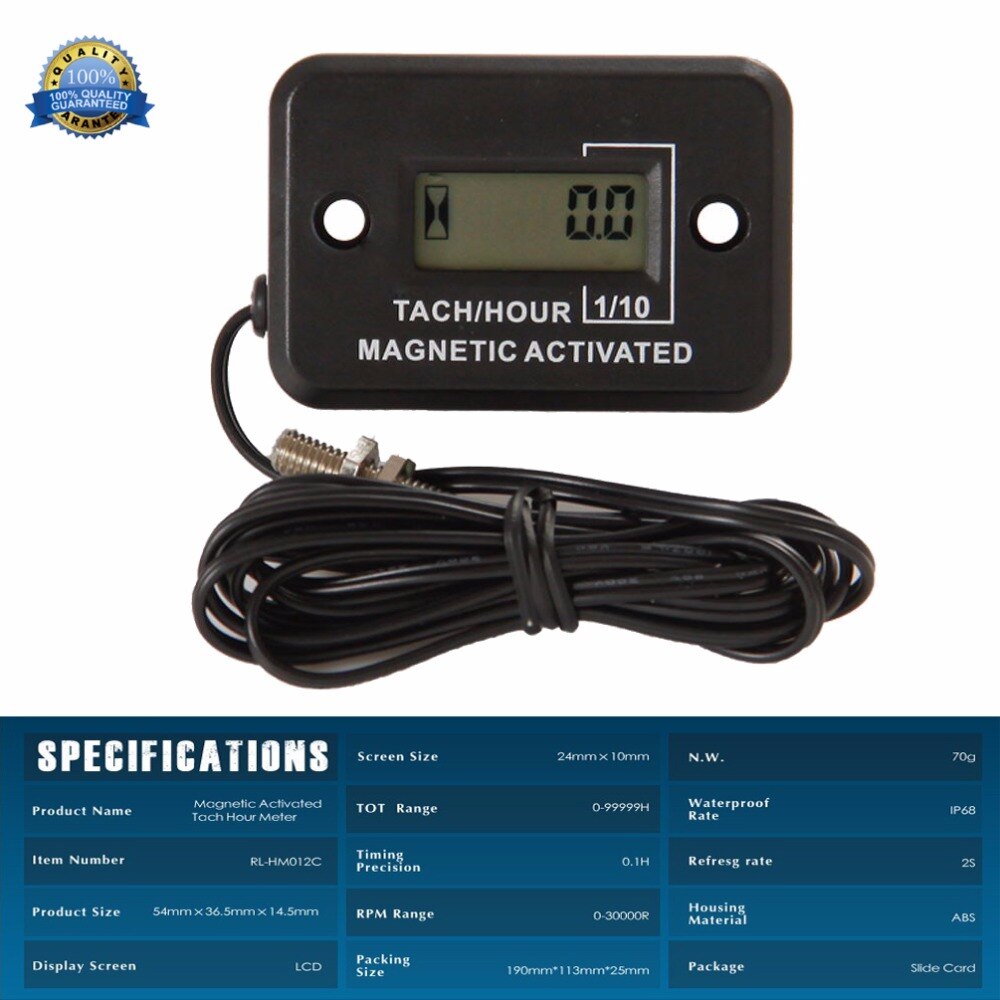 Waterproof Digital Diesel Gas Engine Hour Meter Tachometer for Generator Excavator UTV Tractor Ditch Cleaner Agrosprayer