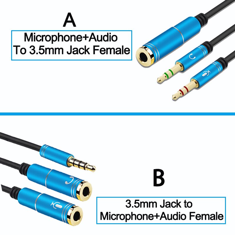 3.5Mm Jack Splitter Adapter Aux Kabel Voor Telefoon Computer Laptop Mic Y Mobiele Audio Splitter Hoofdtelefoon Mic Aux Extension kabels