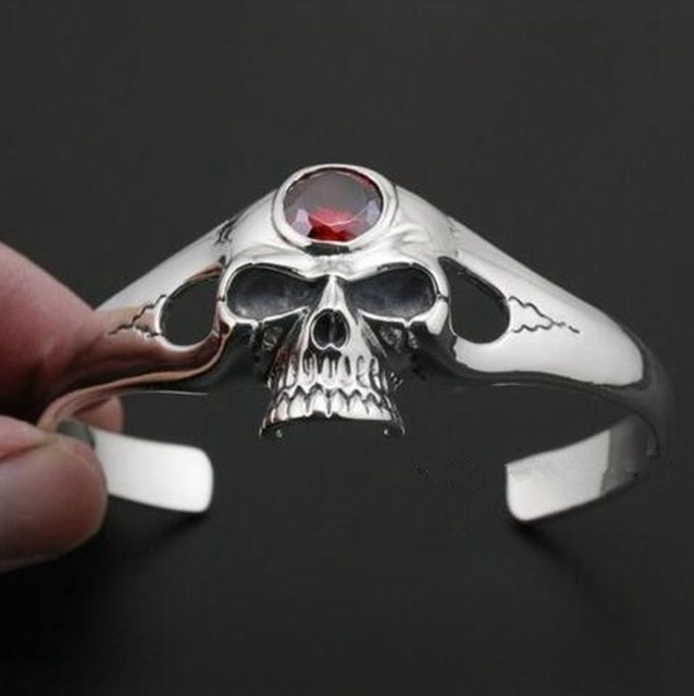 Fashiong Metal Huge Heavy Skull Motorcycle Exaggerated Punk Open Bracelet for Men Jewelry: C6534-Silver