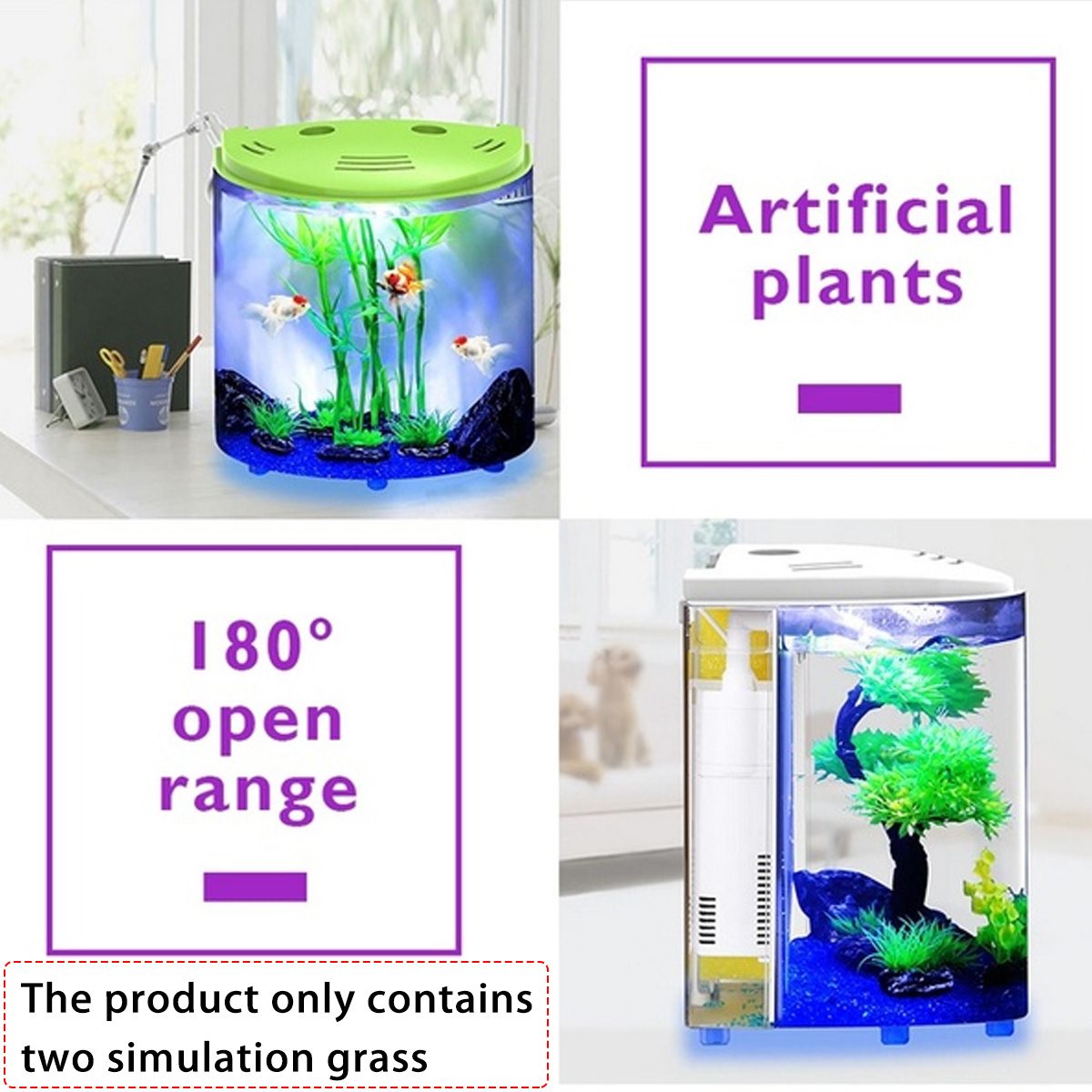 5L Mini Aquariums USB LED Fish Tank Half Moon Aquarium Acrylic Large Capacity Home Office Desktop Aquatic Fish Pet Supplies