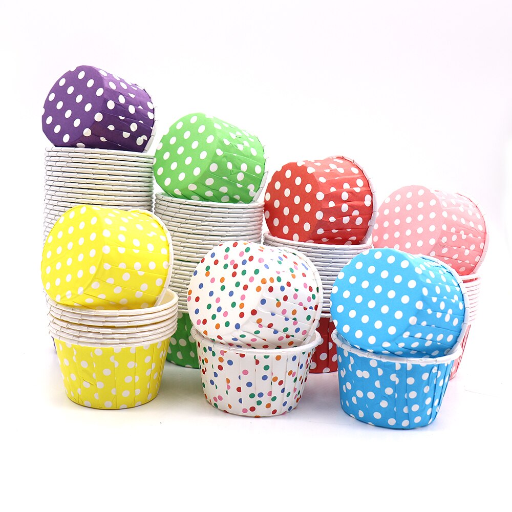 50Pcs Muffin Cake Cupcake Gevallen Kleur Dot Oilproof Cupcake Liner Bakken Cup Lade Case Wedding Party Caissettes Wrapper Papier