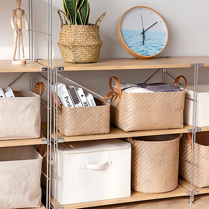 Foldable Jute Storage Basket Rectangle Storage Baskets with Handle Home Toys Sundries Organizer Washable Laundry Container