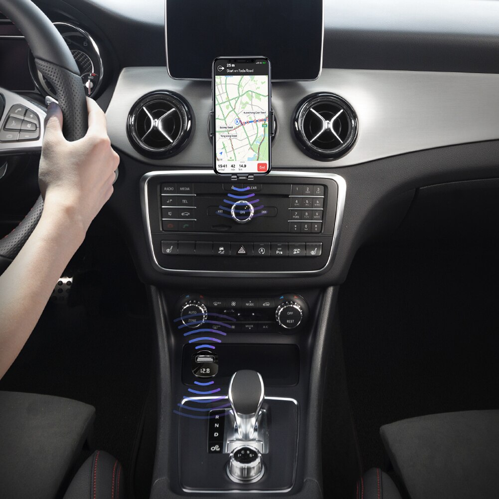 F40 FM Transmitter Wireless Modulator Bluetooth 5.0 AUX-out Handsfree Car Kit U Disk MP3 Player Dual USB Charger