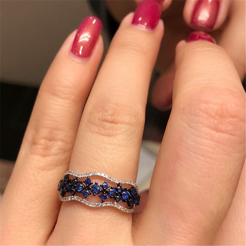 S925 prata cor safira anel de diamante jóias para mulher 925 sterling bizuteria anillos azul topázio pedra preciosa safira anel