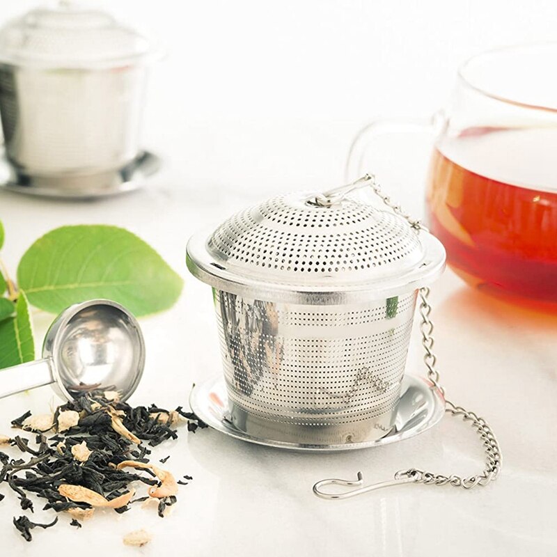 Loose Leaf Tea Infuser (Set of 2) with Tea Scoop and Drip Tray - Ultra Fine Stainless Steel Strainer &amp; Steepe
