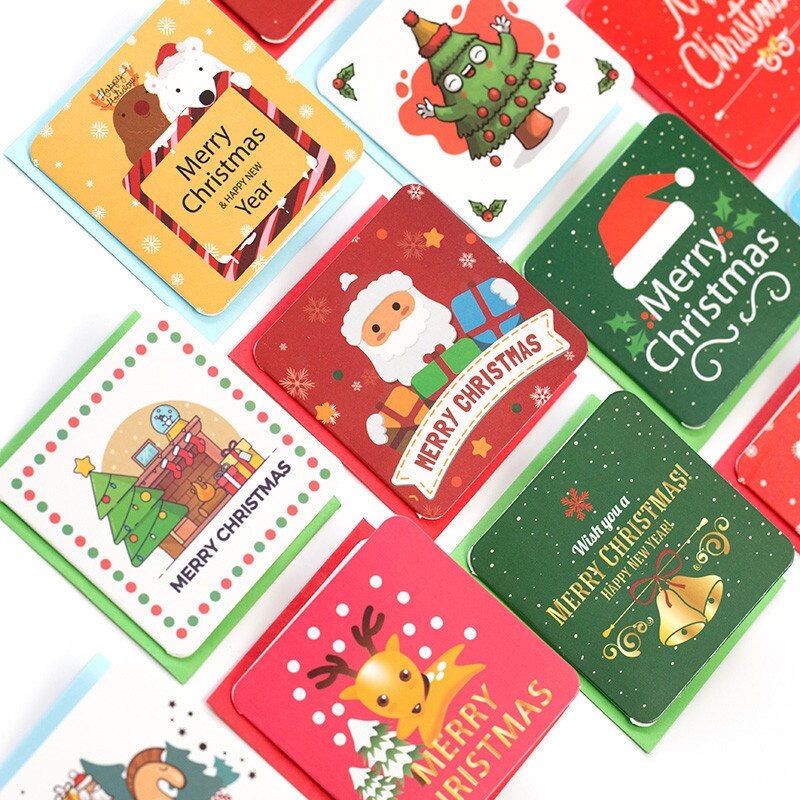 24 Pcs/lot Christmas Greeting Card Kids Mini Christmas Blessing Greeting Cards Envelope Year Postcard Card Xmas Party