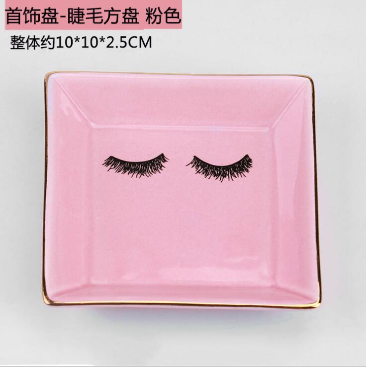 Petite assiette murale en céramique décorative pour boucles d'oreilles, rangement pour colliers et bijoux, bibelots plat mural, plateau de vanité, de mariage: Pink Squre 4 inch
