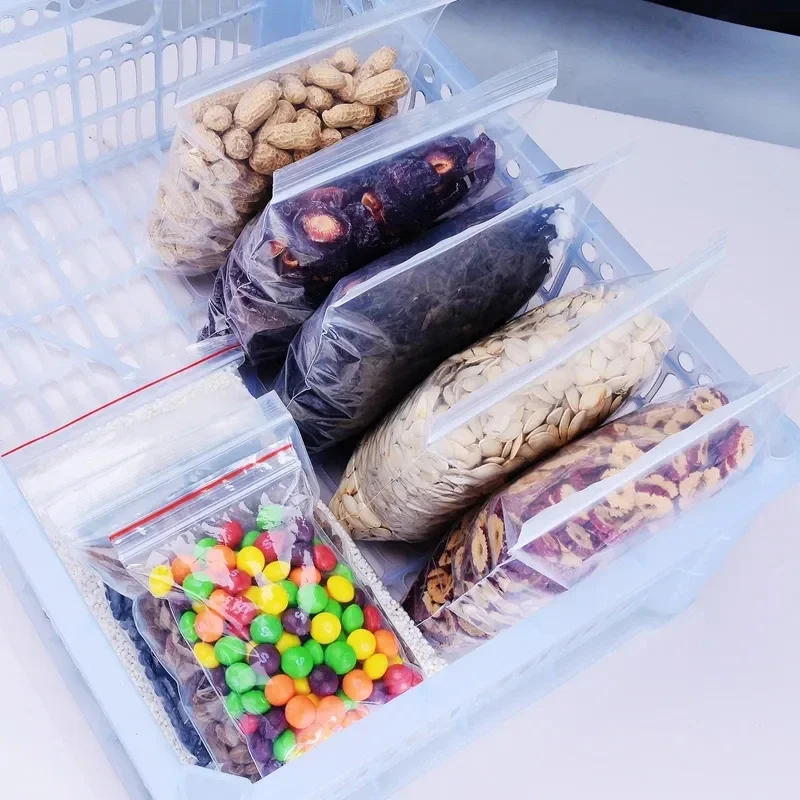 100 sztuk / opakowanie Zamykane torby do przechowywania Przezroczyste plastikowe opakowanie Biżuteria spożywcza Torby uszczelniające Zamykana próżniowa świeża torba organizacyjna