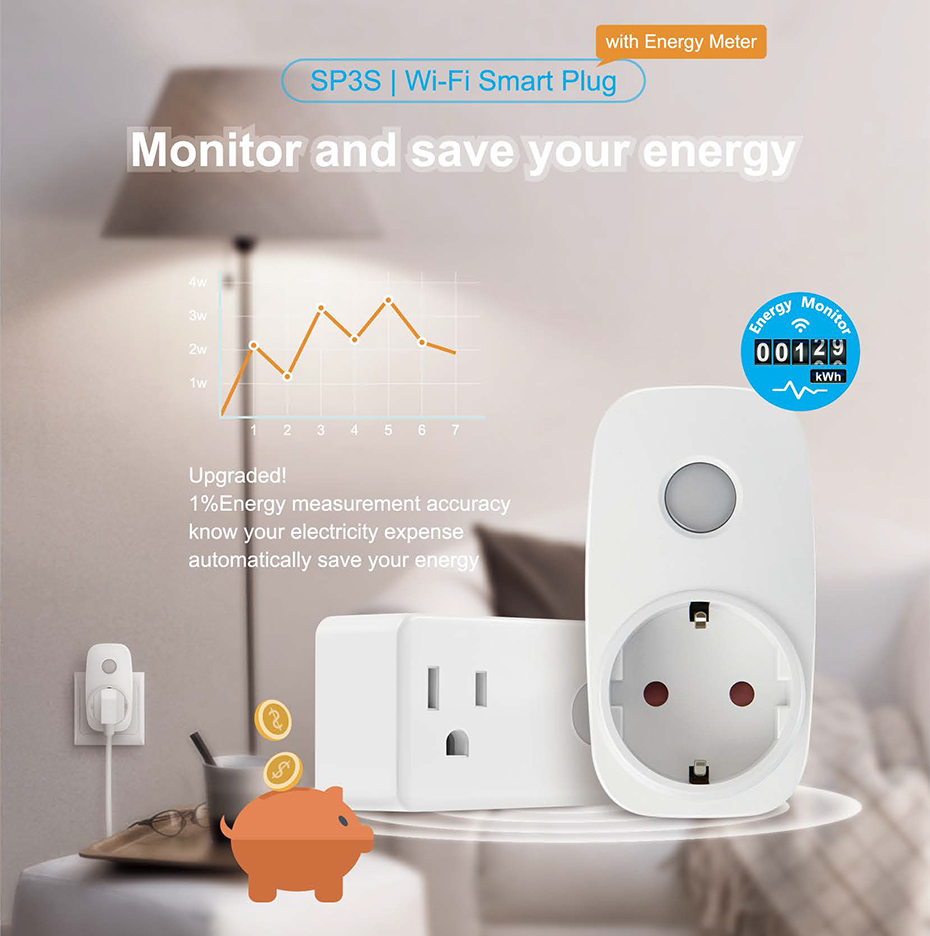 Broadlink SP3S EU/ONS Energie Monitor Smart Draadloze WiFi Socket Afstandsbediening Ontmoette Power Meter Controle Deur IOS Android