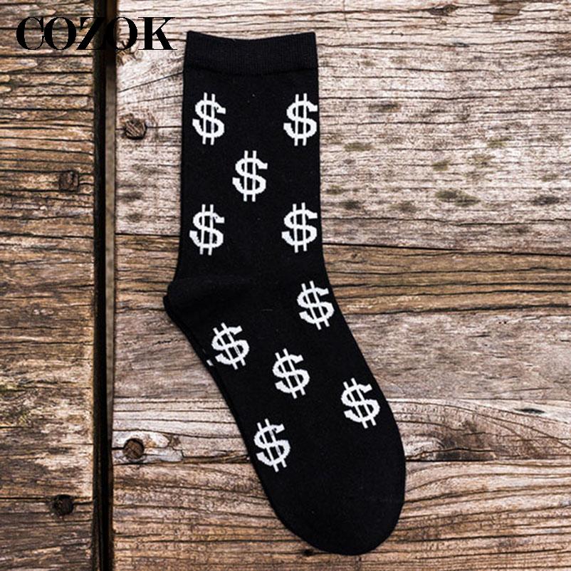 Calcetines con estampado de símbolo de dólar para hombre, medias cómodas, transpirables, absorben el sudor, antideslizantes, medias de media longitud, 5 pares, novedad, primavera y otoño