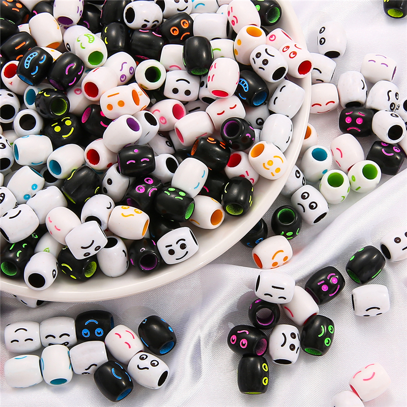 30 Stks/partij Willekeurig Gemengde Smiley Gezicht Acryl Barrel Haar Vlecht Dreadlock 5Mm Hold Buis Kralen Voor Diy Handgemaakte Sieraden maken