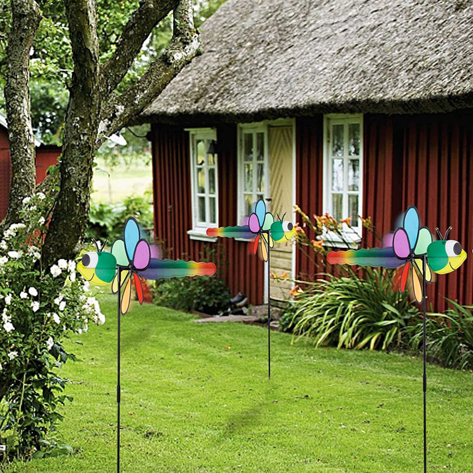 Plastics Rainbow Pinwheel Cartoon Dragonfly Wind Spinner DIY Colorful Rainbow Pinwheel Fun Garden Lawn Ornaments